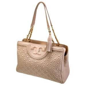 Authentic Tory Burch Quilted Leather Tote